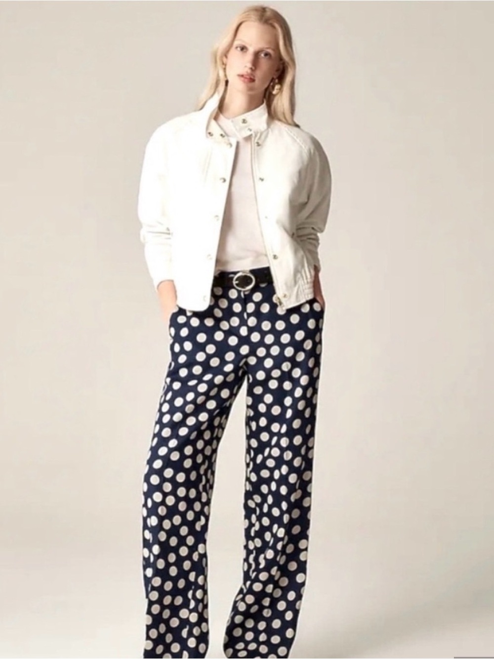 J. Crew Navy and White Polka Dot Linen Wide-Leg Pants NWT